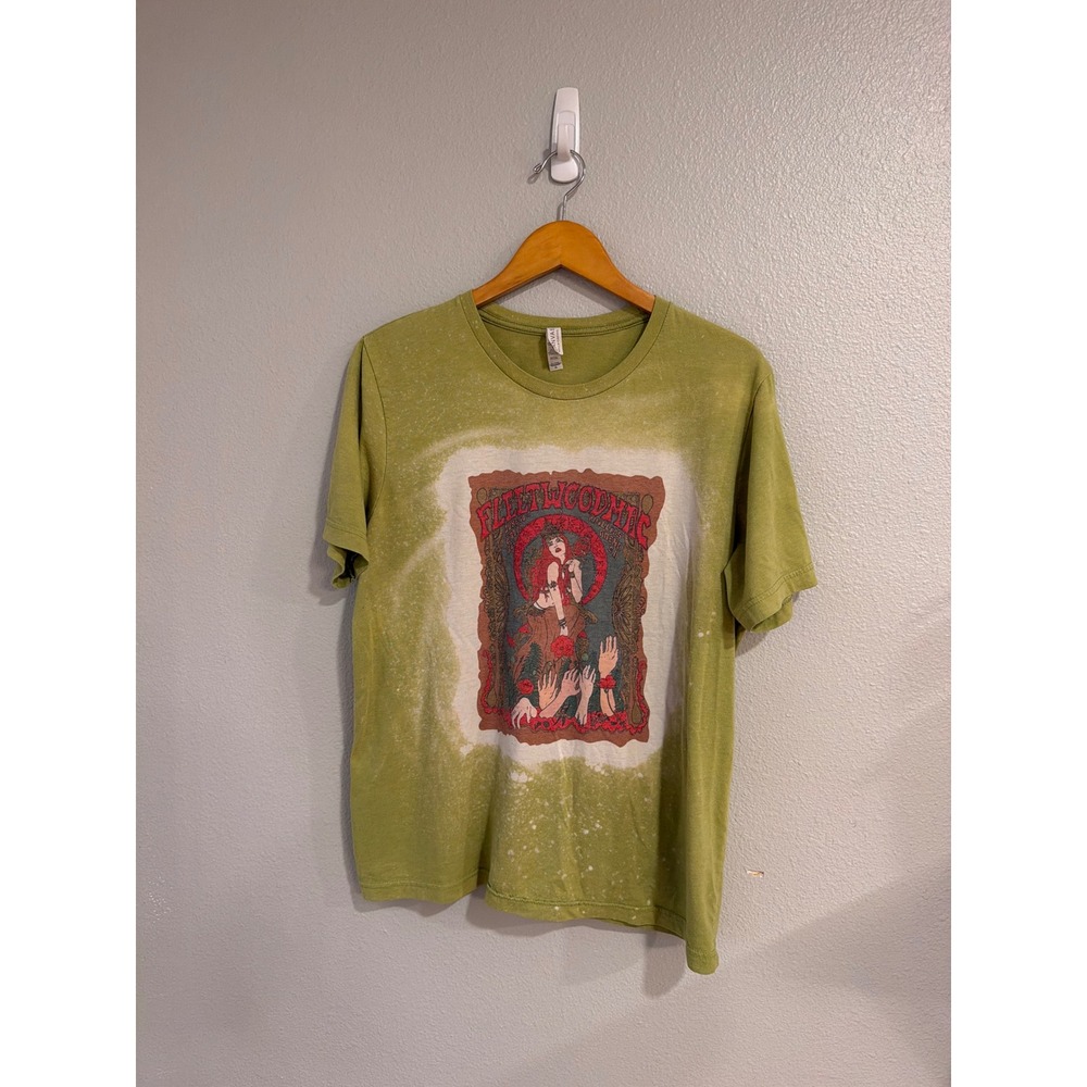 Bella Canvas Fleetwood Mac Graphic Tee Women XL Olive Green Bleached Acid Wash